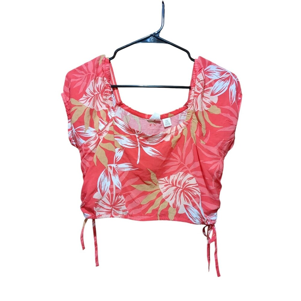Roxy Dear Amor Short Sleeve Crop Top Floral print Orange/White Color Size Sm
